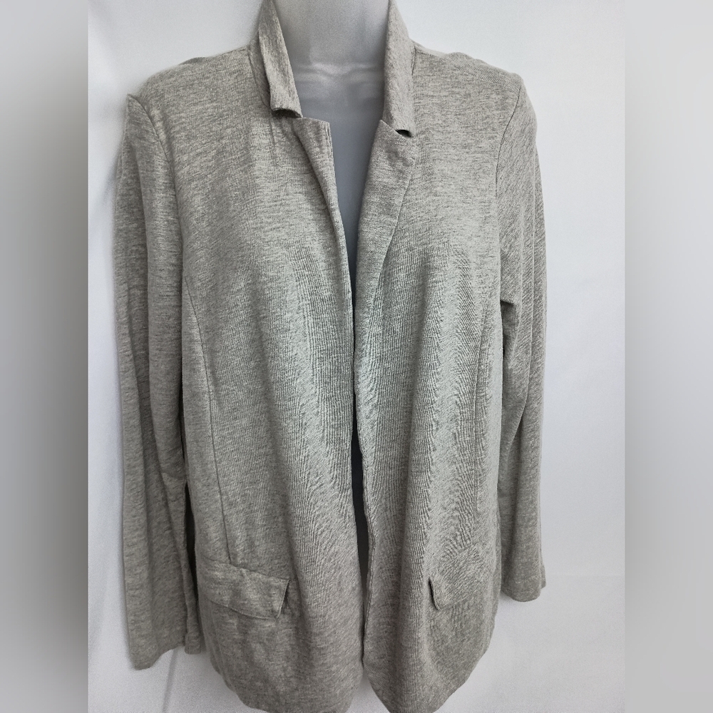 J. JILL Knit Gray‎ Open-Front Linen Office Coatigan Cardigan M Sweater (#837)